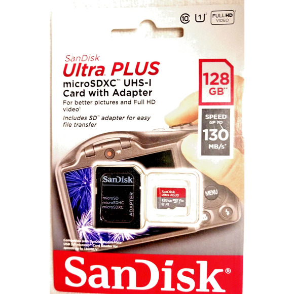 SanDisk 128GB ULTRA PLUS microSDXC UHS-1 Card w Adapter microSD memory card - Picture 2 of 9